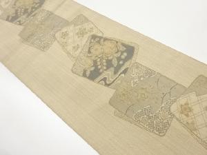 色紙に草花模様織出し袋帯